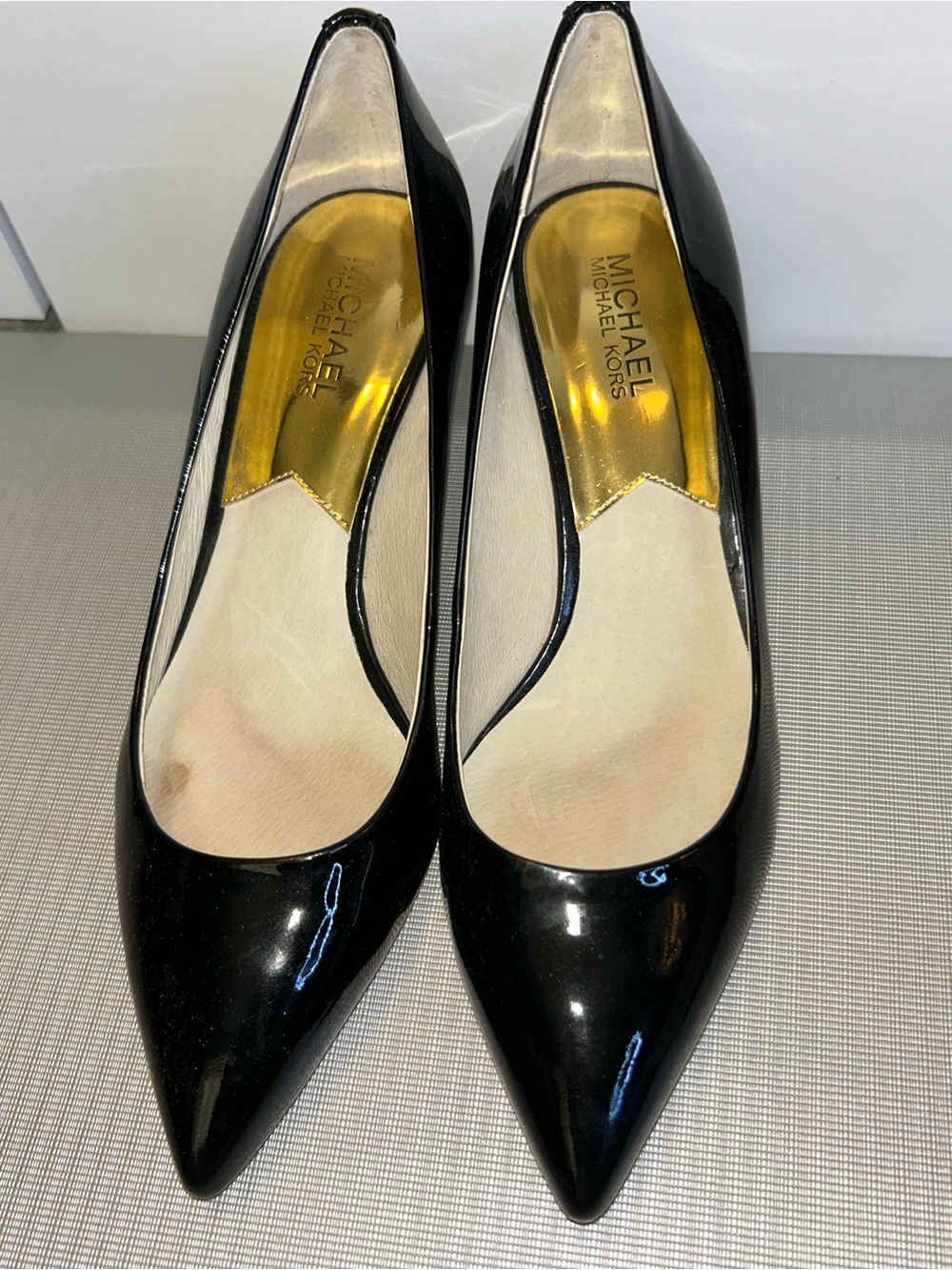 Michael Kors patent kitten heels